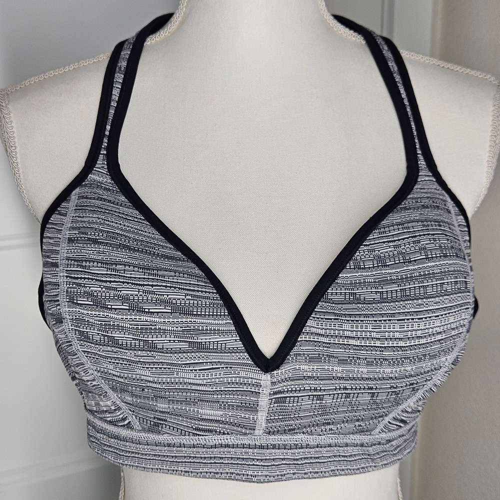 Athleta Sports Bra Black White Heathered Racerback Support XL‎